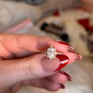 Oval Moissanite Halo Engagement Ring • 14k Rose Gold • 6x8mm Oval Cut